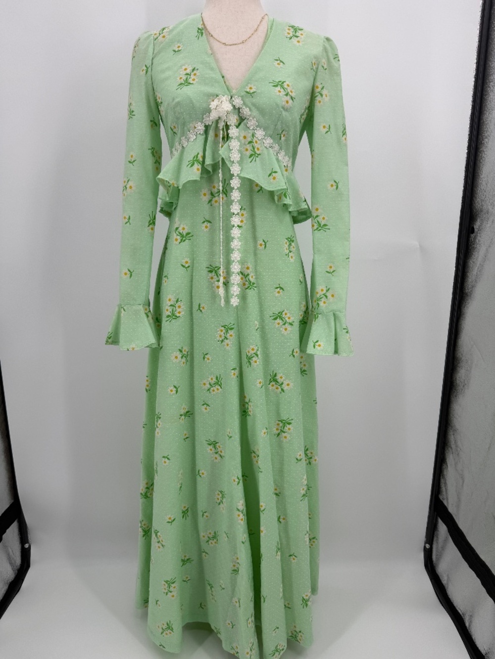 70s Prairie Floral Halter Empire Waist Maxi Dress Matching Bell Sleeve Jacket XS